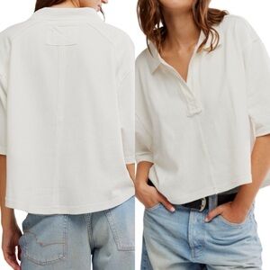 NWT We The Free White/Cream Cropped Polo Top Size Medium NEW
